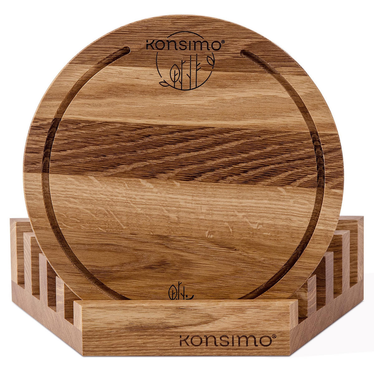 SCHNEIDEBRETT Set mit Halter Hemero 4tlg - Eichefarben, Holz (25/8cm) - KONSIMO®