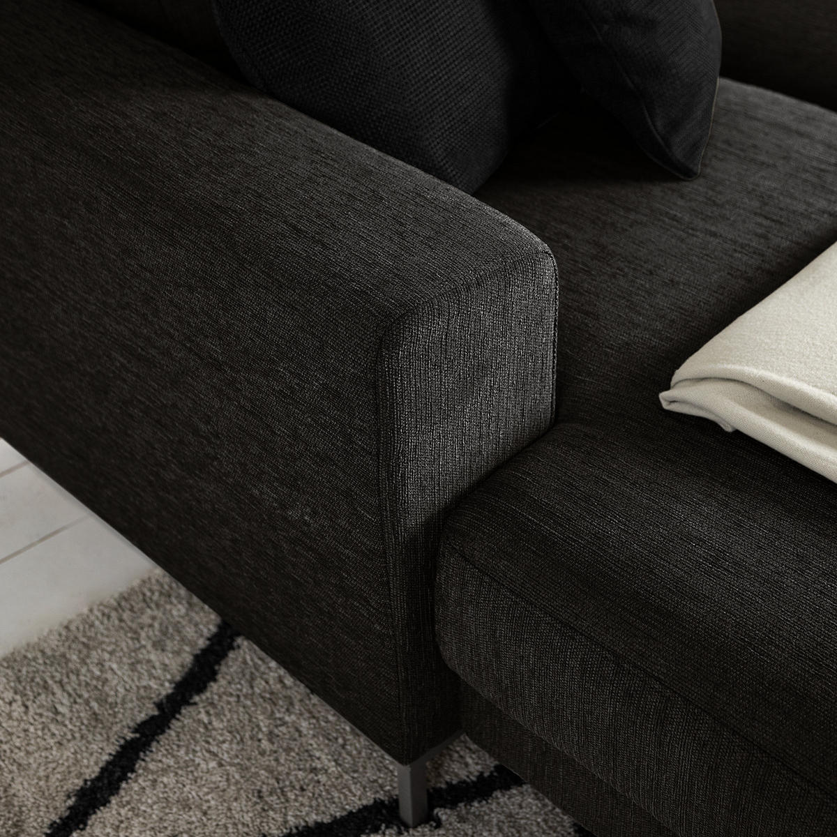 ECKSOFA mit Longchair - Silberfarben/Schwarz, Textil/Metall (236/147cm) - home24