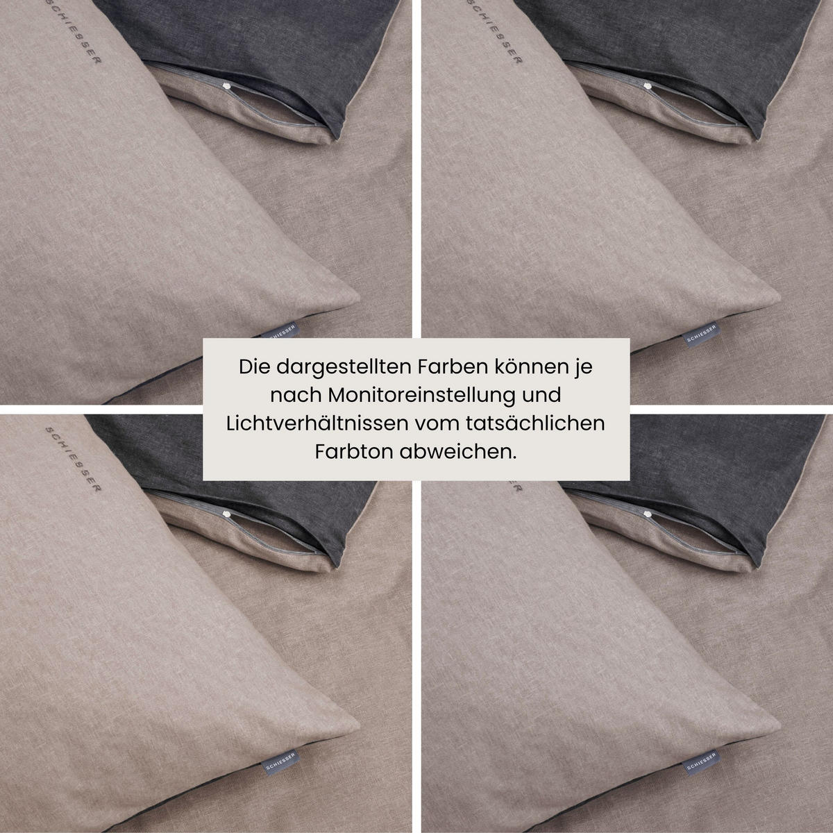BETTWÄSCHESET Doubleface - Feinbiber - 2-teilig - 135 x 200 cm - Taupe-Schwarz - Schwarz, Textil (155/220cm) - SCHIESSER