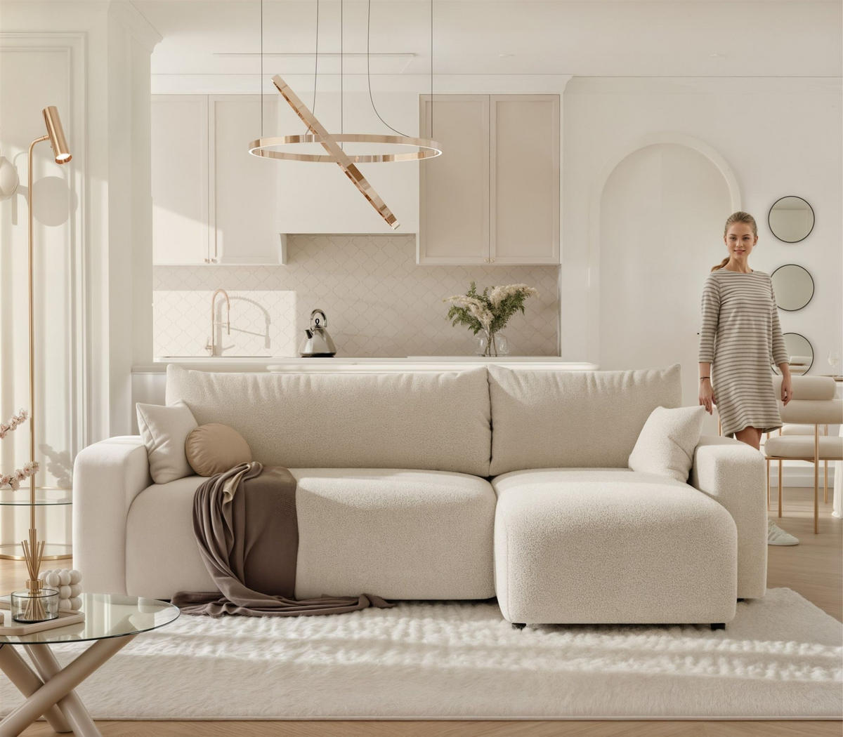 ECKSOFA Luna Mit Schlaffunktion - Beige, Holzwerkstoff/Textil (145/248cm) - Fun Möbel