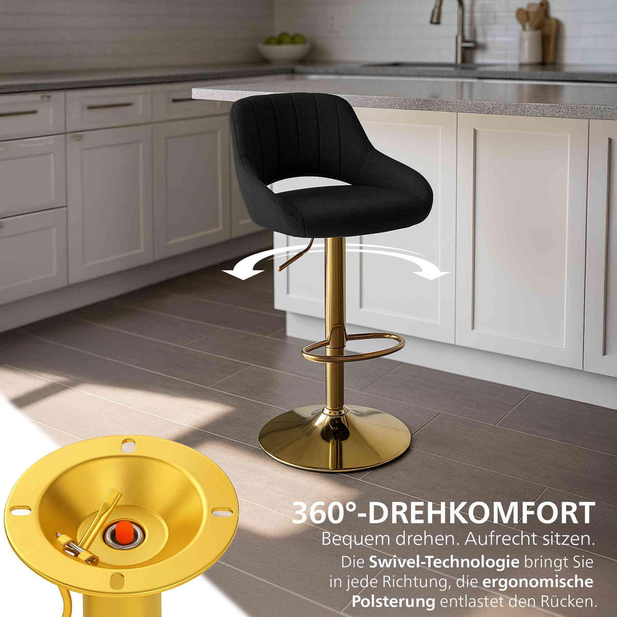 BARHOCKER Stoff Schwarz - Goldfarben/Schwarz, Textil/Metall (47/85/48cm) - CLP