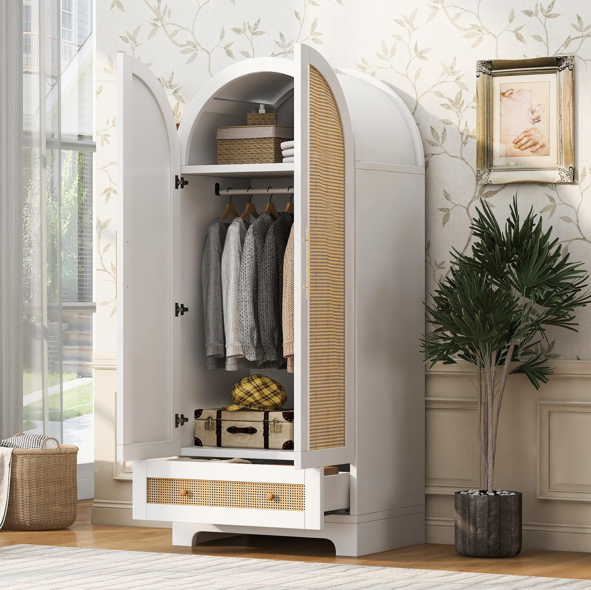 KLEIDERSCHRANK 70/55/170 cm aus Holz mit Schubladen, Weiß - Weiß, Holz (55/170/70cm) - OKMYHOME