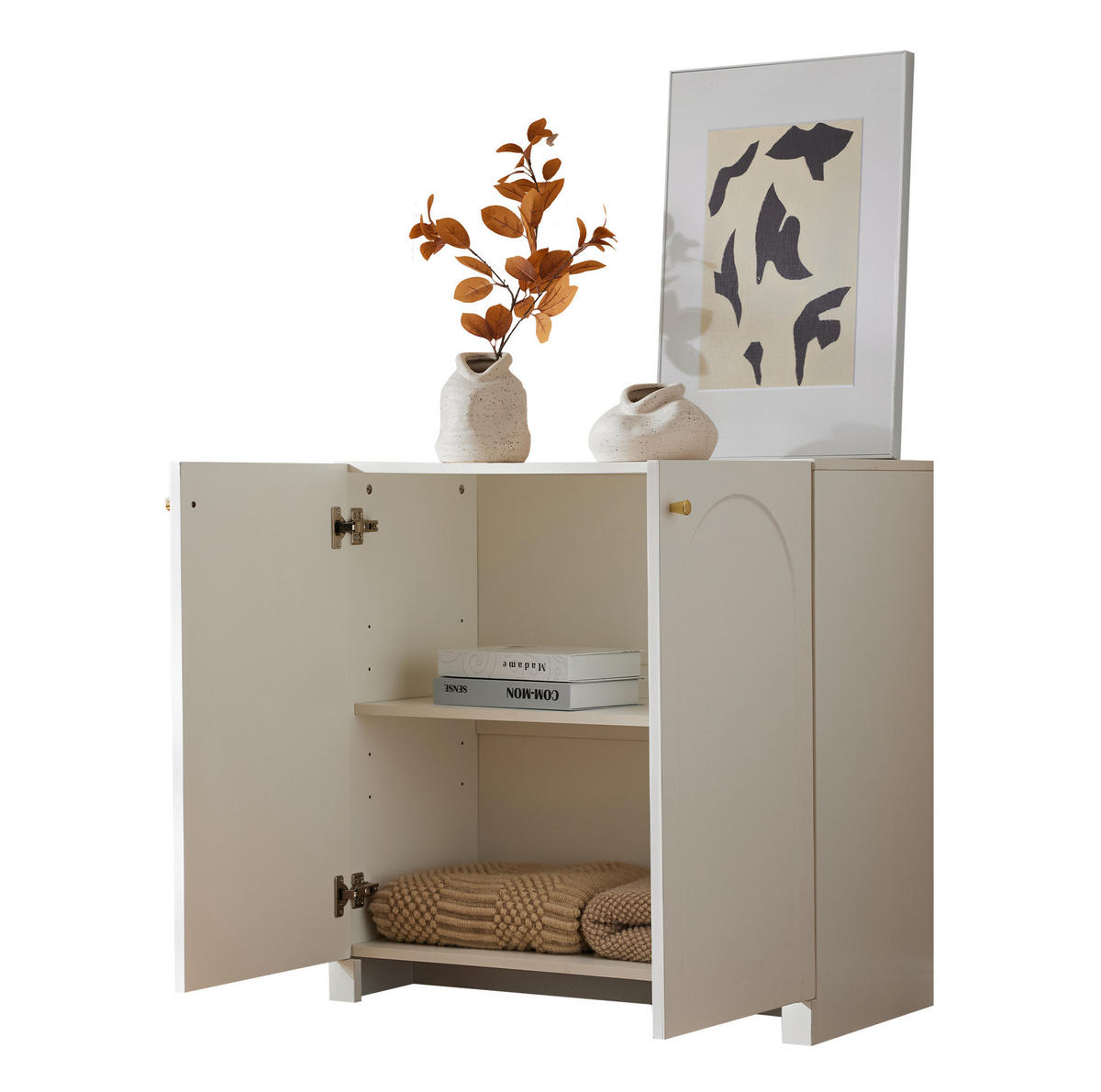 KOMODA z dřevotřísky, 80/40/80 cm, bílý se 2 dvířky - bílá, kompozitní dřevo (80/80/40cm) - Modenvie