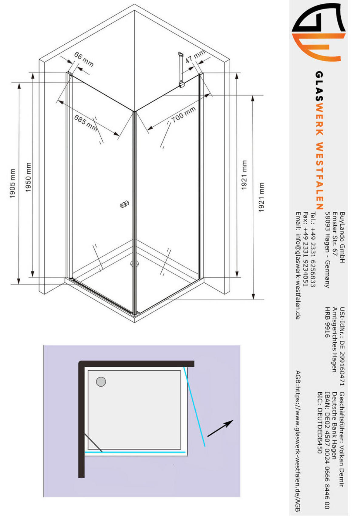 DUSCHKABINE- Isabella 80x80x195cm Eckduschkabine - Silberfarben, Glas (80/80/195cm) -  Glaswerk Westfalen