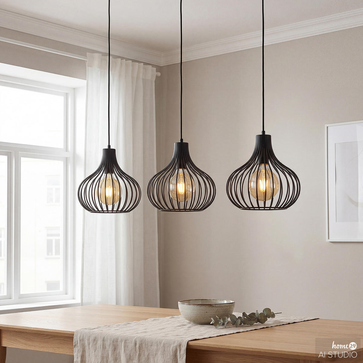 PENDELLEUCHTE - Eisen - 3-flammig - Schwarz, Metall (28/100/178cm) - home24