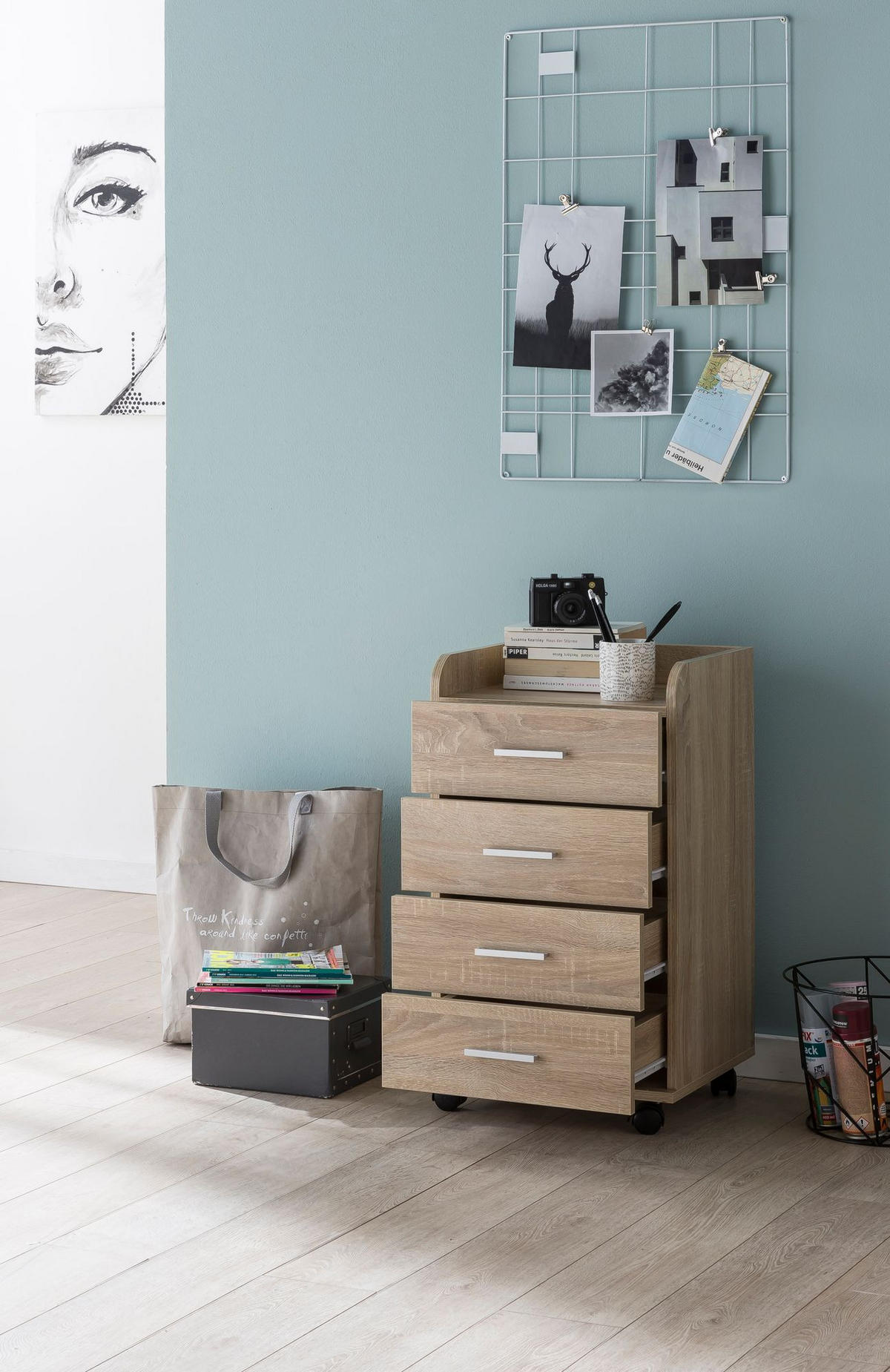 ROLLCONTAINER 4 Schubladen Ablage Melaminbeschichtet ISONZO, Beige 40x33x71 cm - Beige/Schwarz, Holz/Kunststoff (40/71/33cm) - KADIMA DESIGN