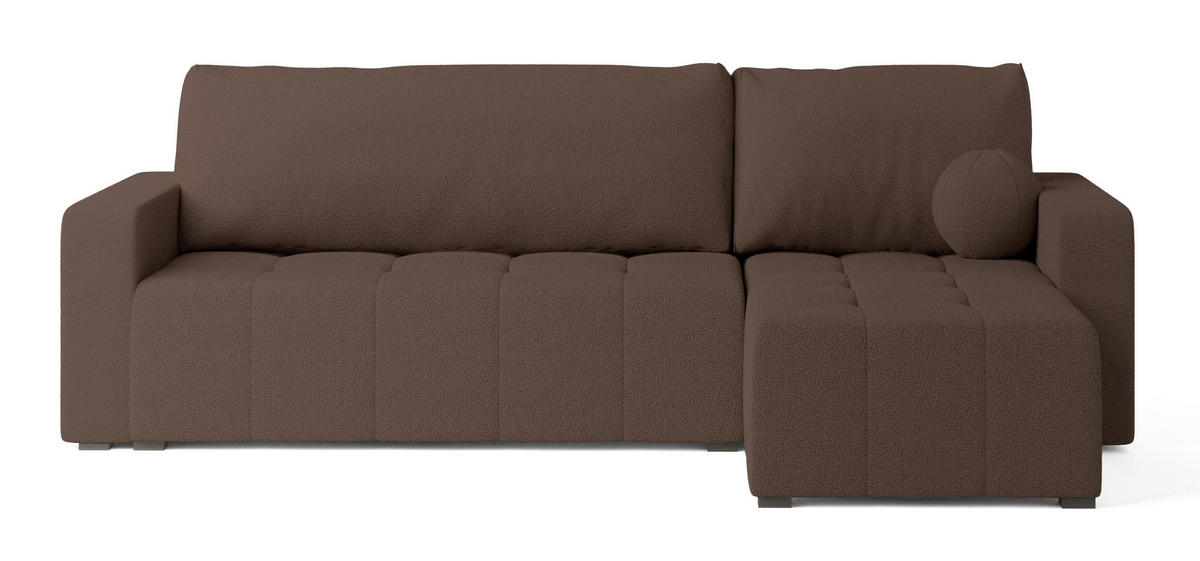 ECKSOFA VOLIRA Braun Boucle-Stoff mit Schlaffunktion - Braun, Holz (230/143cm) - MASSENO