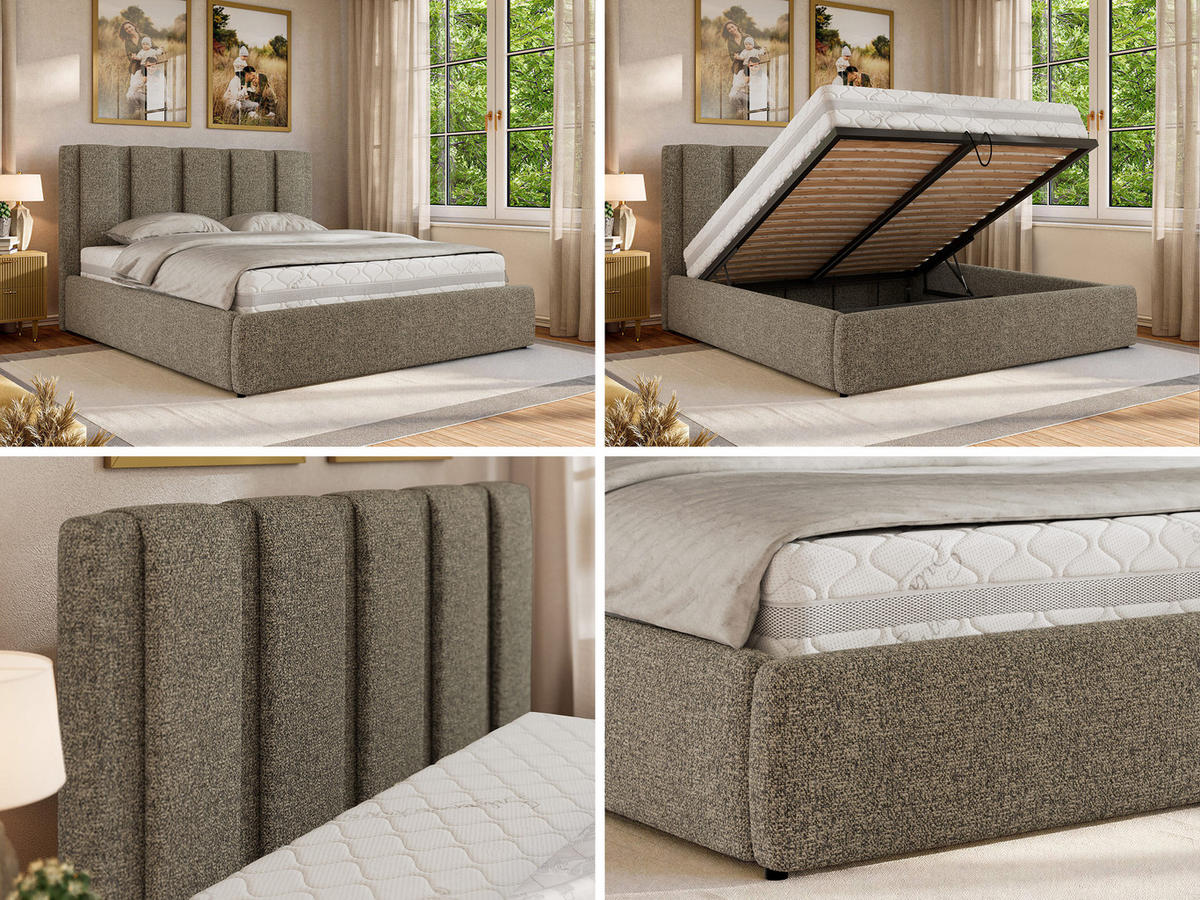 POLSTERBETT SAVINO CLASSIC 160/200 - Grau Struktur - Pocket-Matratze - Grau, Textil (160/200cm) - MKS