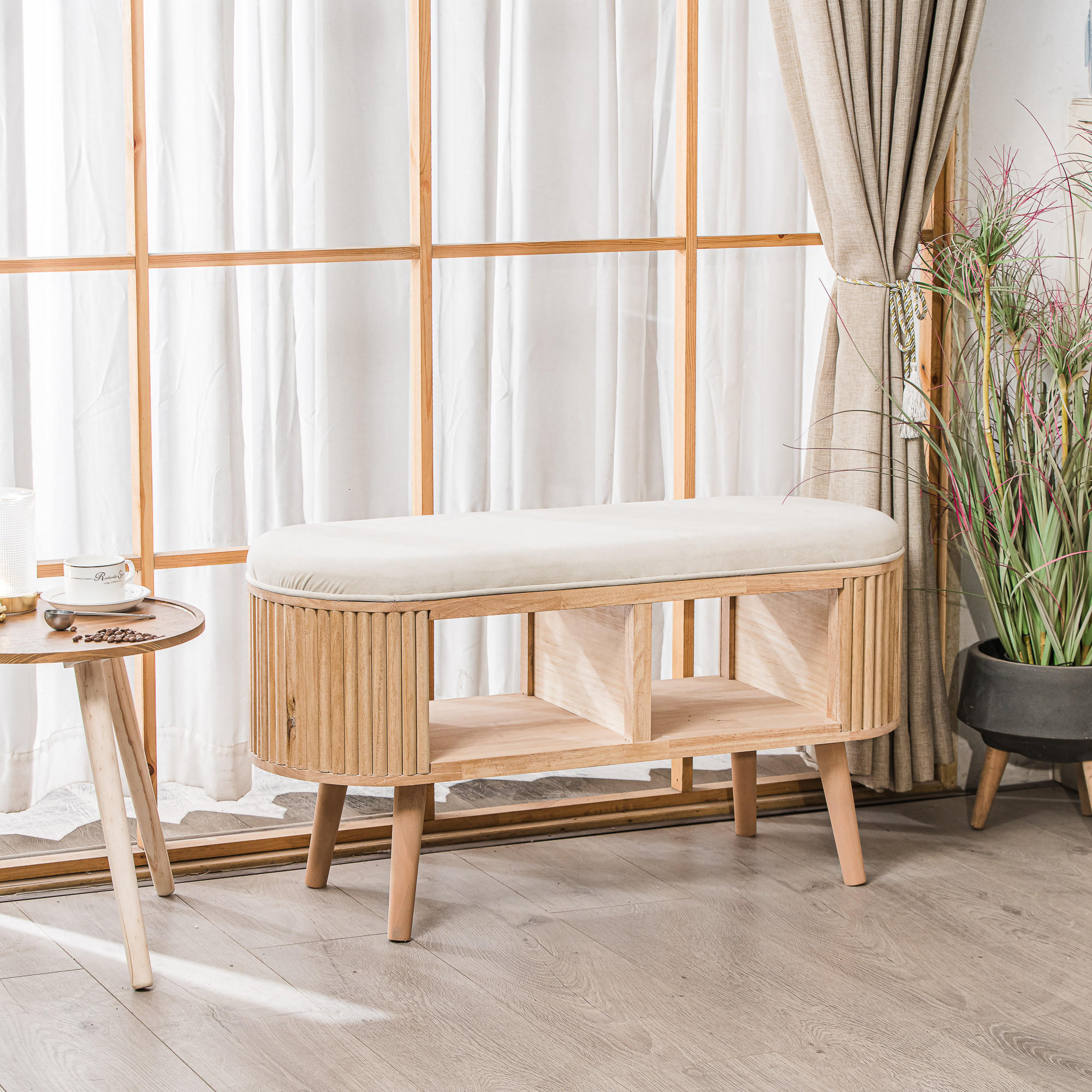 Thumbnail - Nordlys Sitzbank, Beige, Textil, 90x45.5x35 cm, Esszimmer, Bänke, Sitzbänke