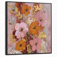 LEINWAND Bilder mit Rahmen - Malerei - Blumen - Rustikal - Rosa - 90x90 - Altrosa, Textil (90/90cm) - MuchoWow