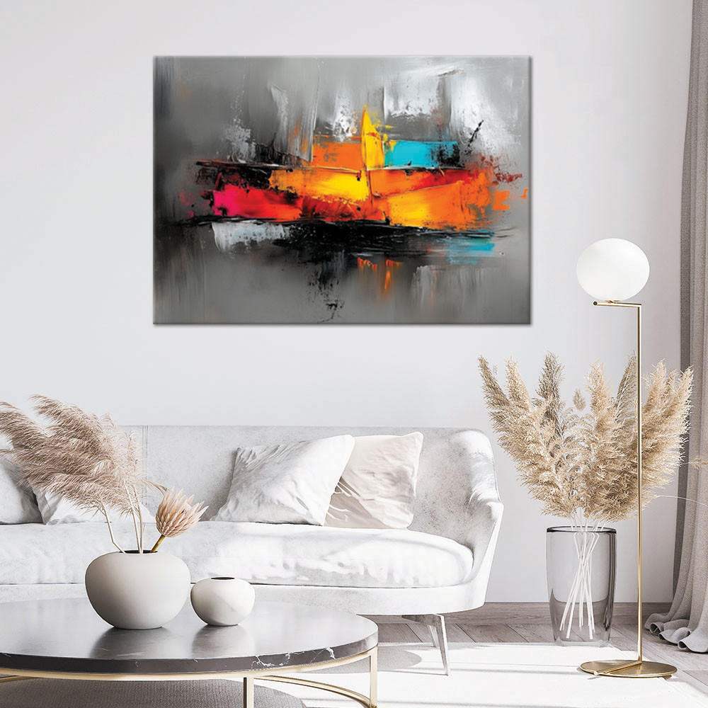 LEINWANDBILD Abstrakt bunt auf grauem Hintergrund 100x70cm - Multicolor, Textil (100/70cm) - Feeby