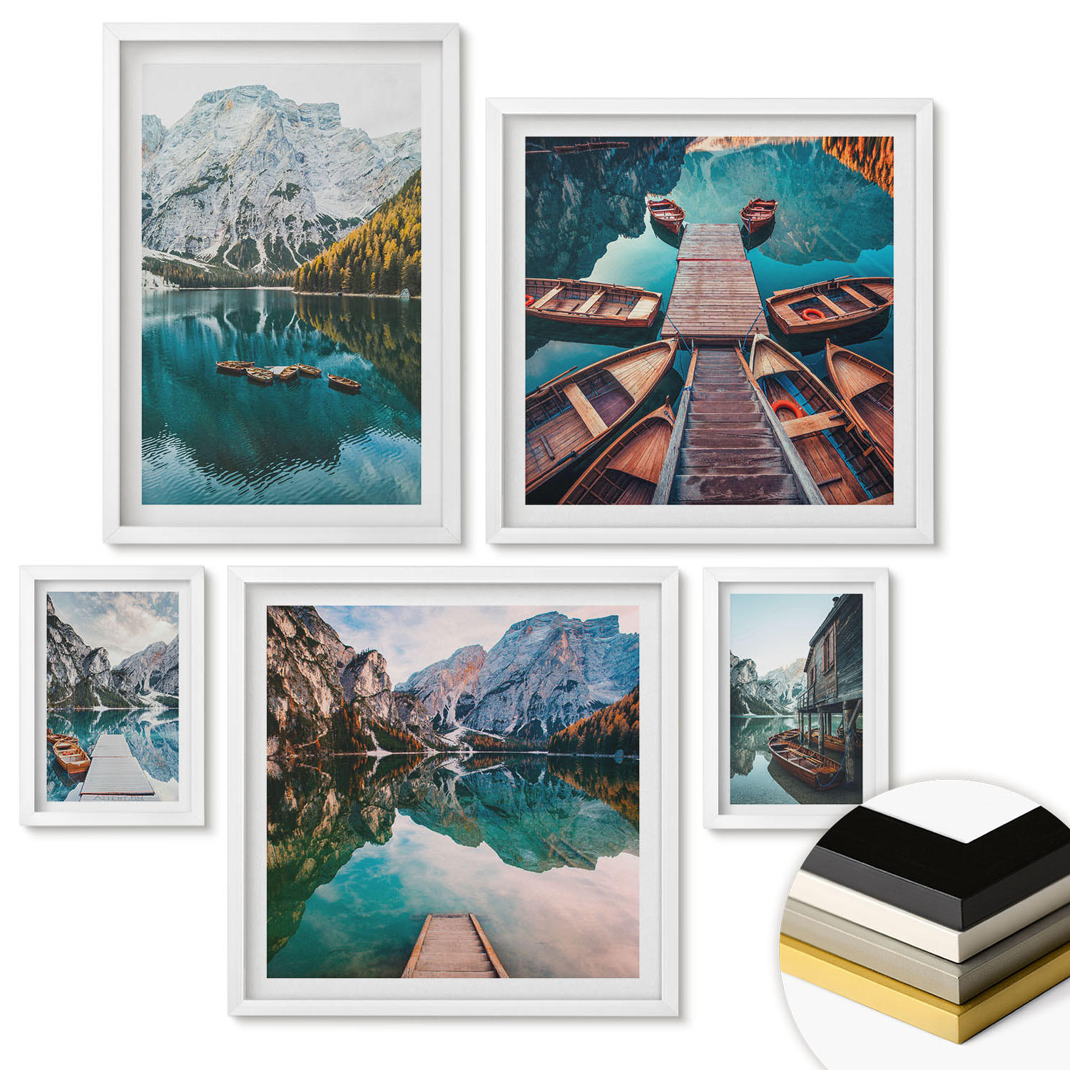 WANDBILDER 5er-Set - 50x50 cm & 20x30 cm & 40x60 cm Weißer Rahmen - Ansichten von Griechenland, Łódź, Häuser - Weiß, Kunststoff (40/60cm) - ArtPrintCave