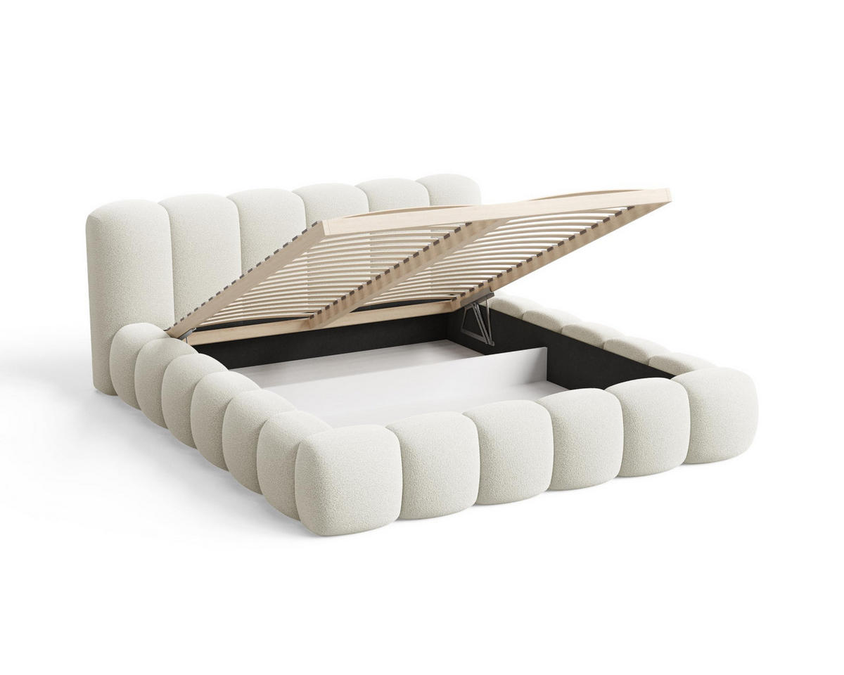 POLSTERBETT 200x200 mit Bettkasten, Lattenrost und Kopfteil, Bouclé-Stoffbezug Beige - Beige, Holz (200/200cm) - Chilly