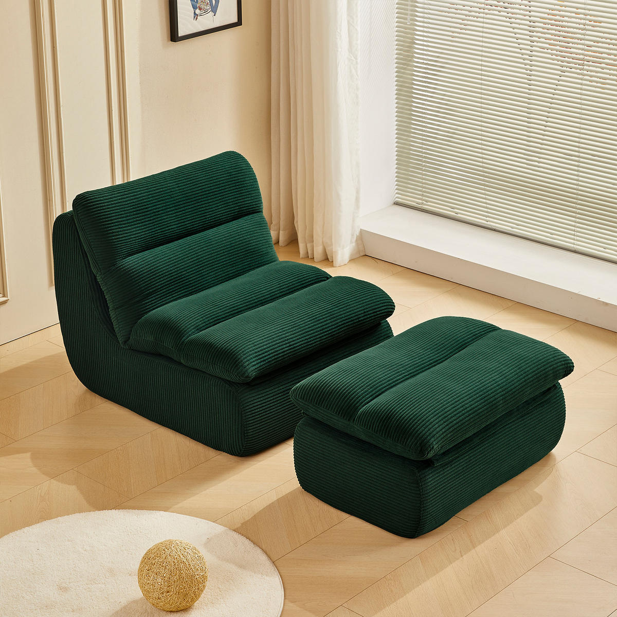 LIEGESESSEL 81/101/75 cm Grün mit Fußhocker Ergonomische Unterstützung für Wohnzimmer - Grün, Textil (101/75/81cm) - OKWISH