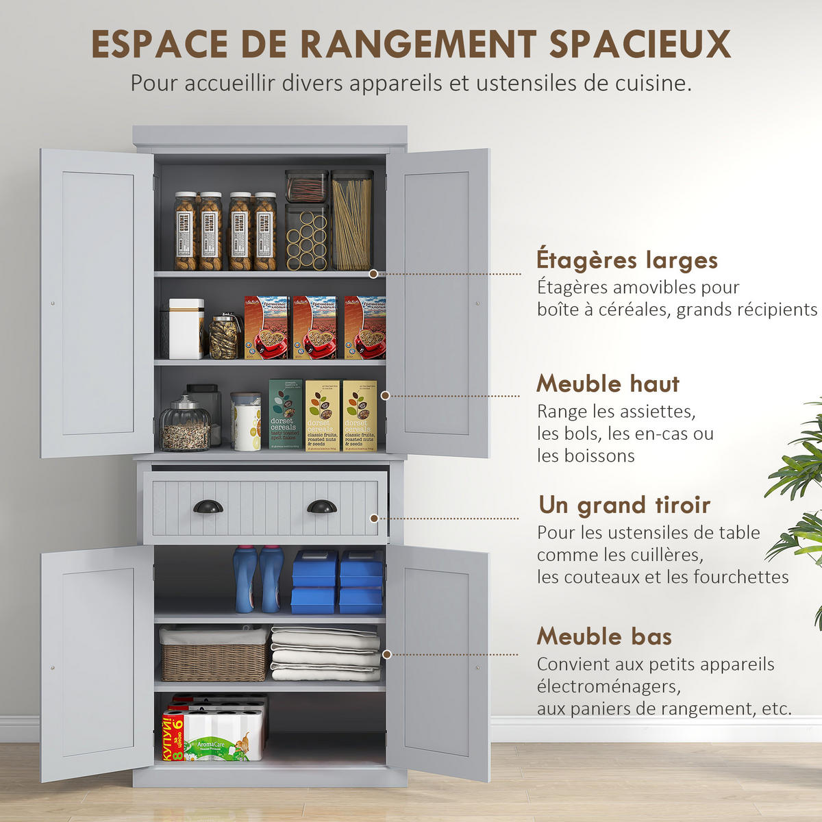 HIGHBOARD DE-11267 4 Türen Grau - Grau, Holzwerkstoff (40.2/183/76.2cm) - ComfortXL