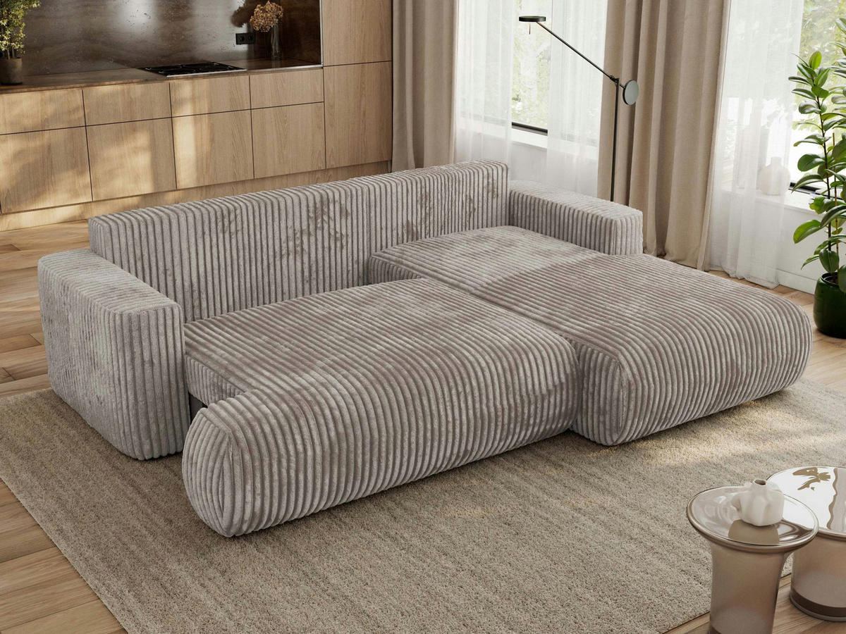ECKSOFA OVO L Hellbraun Cord - Rechts Seite - Hellbraun/Schwarz, Kunststoff/Textil (195/271cm) - MKS