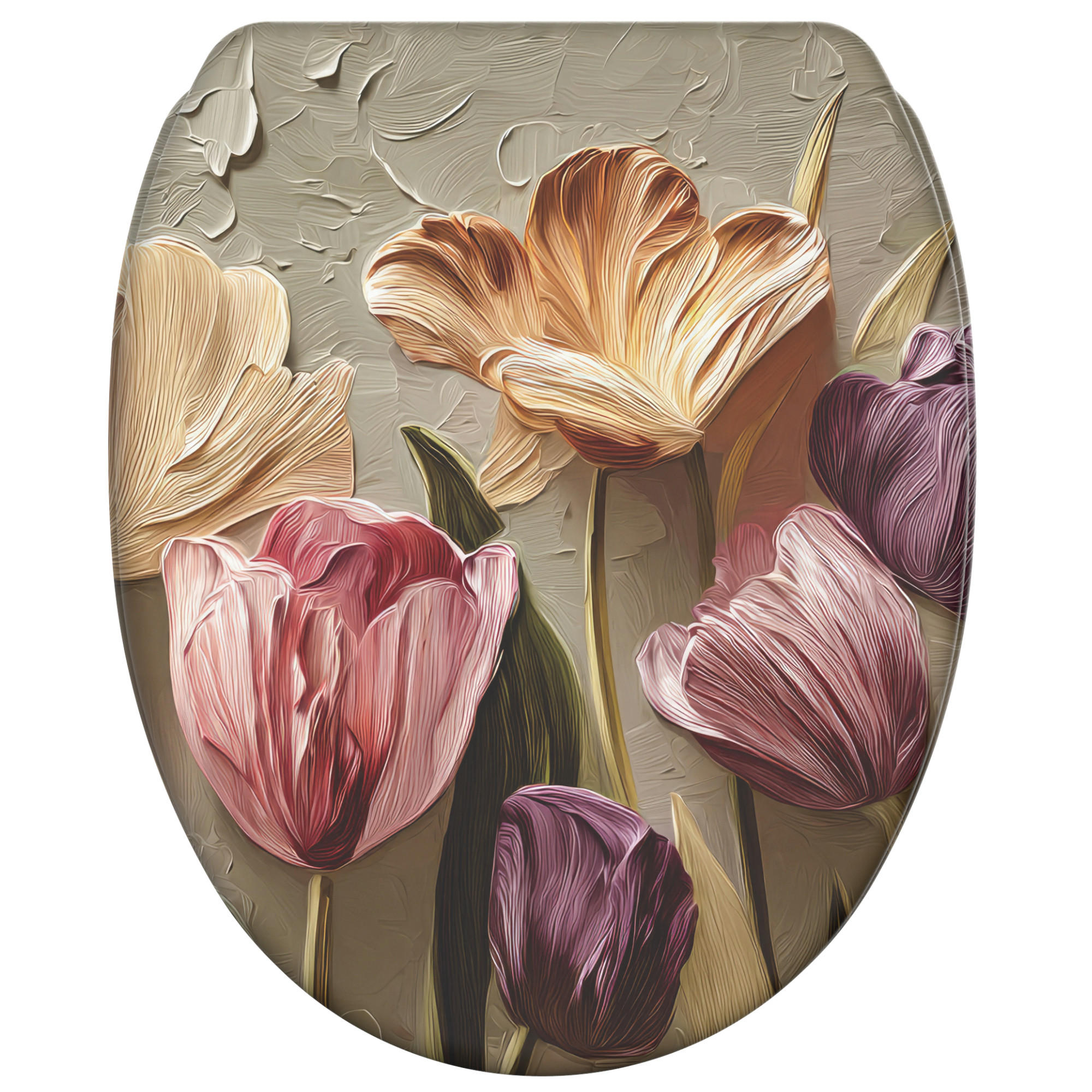 WC-SITZ mit Absenkautomatik & Top Fix Tulpen - Beige, Holzwerkstoff (37.7/5/48cm) - Sanilo