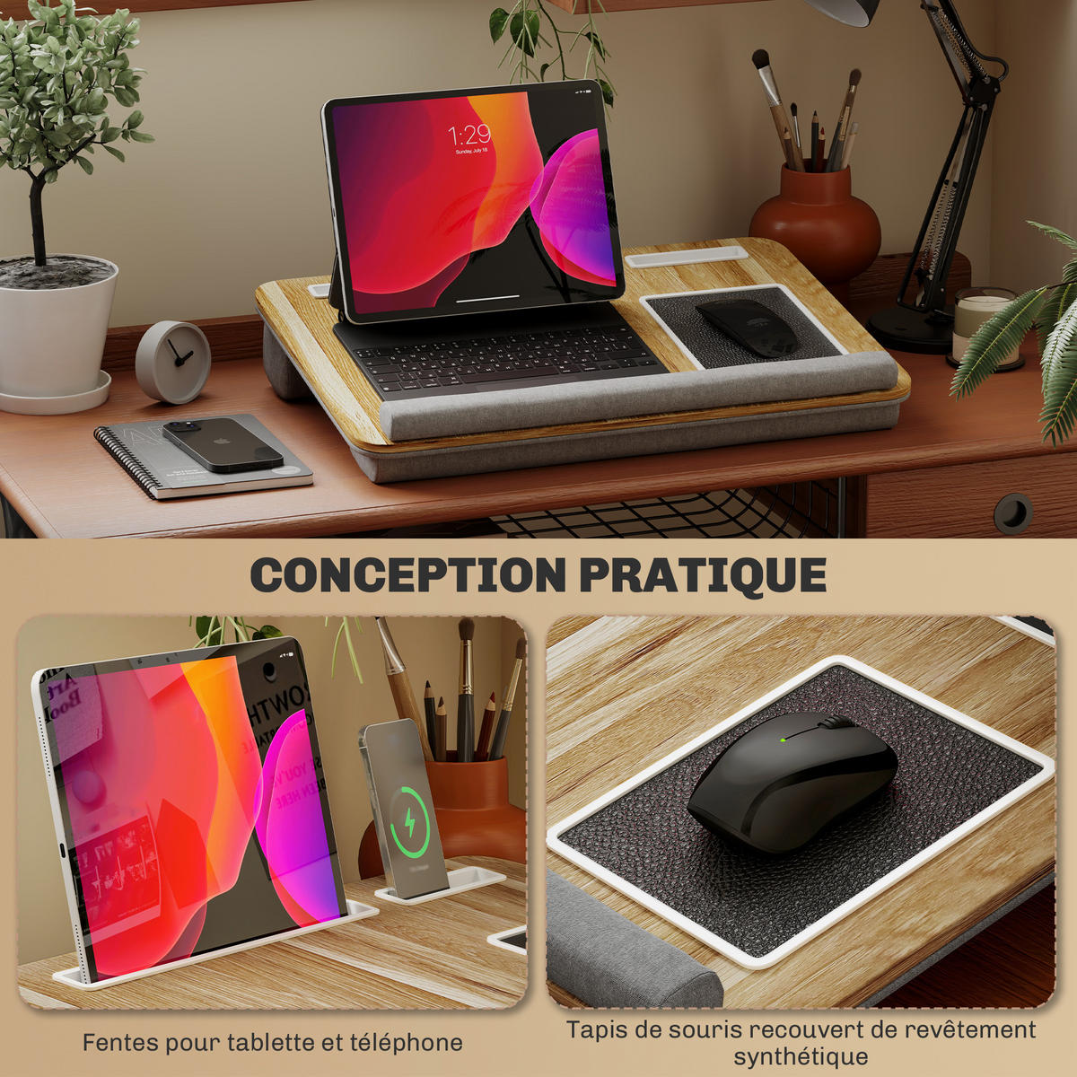 LAPTOP-STÄNDER DE-16721 Grau - Eichefarben, Holzwerkstoff (55.5/37/9cm) - ComfortXL