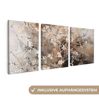 LEINWANDBILD 3er Set Mandelblüte - Abstrakt - Beige 180x80 cm - Beige, Textil (180/80cm) - MuchoWow