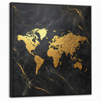 LEINWAND Bilder mit Rahmen - Weltkarte - Gold - Marmor - 90x90 - Goldfarben, Textil (90/90cm) - MuchoWow