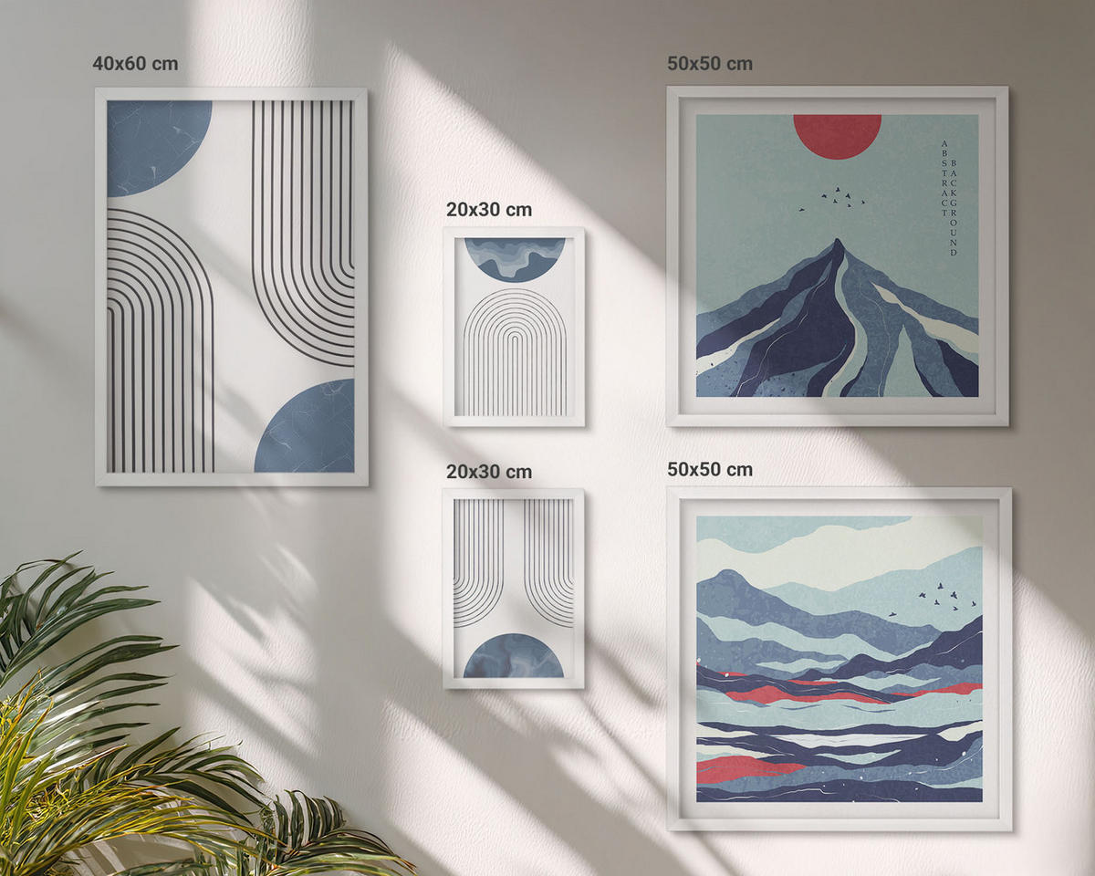 BILDER SET 5er Set - 50x50 cm & 20x30 cm & 40x60 cm Weißer Rahmen - Zitronenbäume im Topf - Weiß, Kunststoff (40/60cm) - TULUP