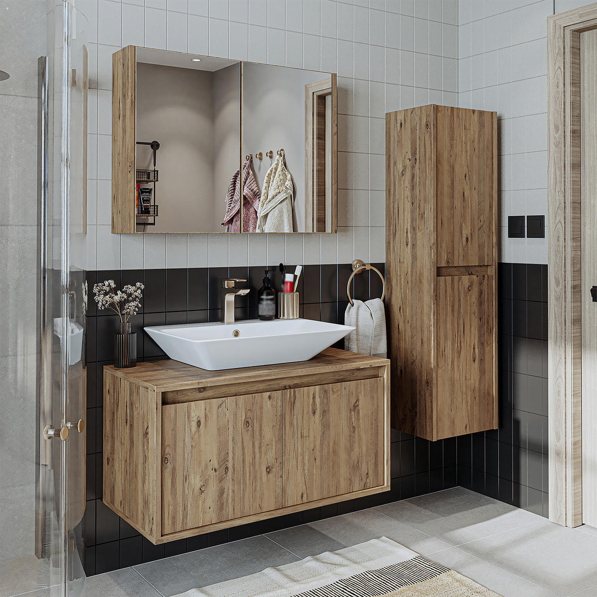 BADMÖBEL Set ATLANTIC-85 4-teilig - Eichefarben, Holzwerkstoff (85/150/45cm) - Roomart