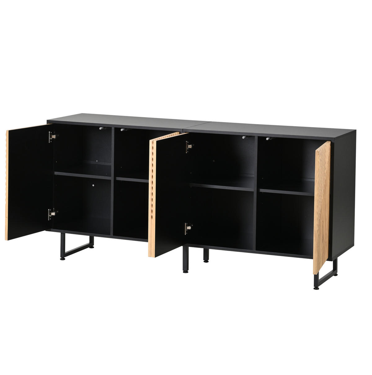 SIDEBOARD 160/40/75 cm naturfarben-schwarz aus Spanplatte mit 4 Türen - Naturfarben, Holzwerkstoff (160/75/40cm) - OKWISH