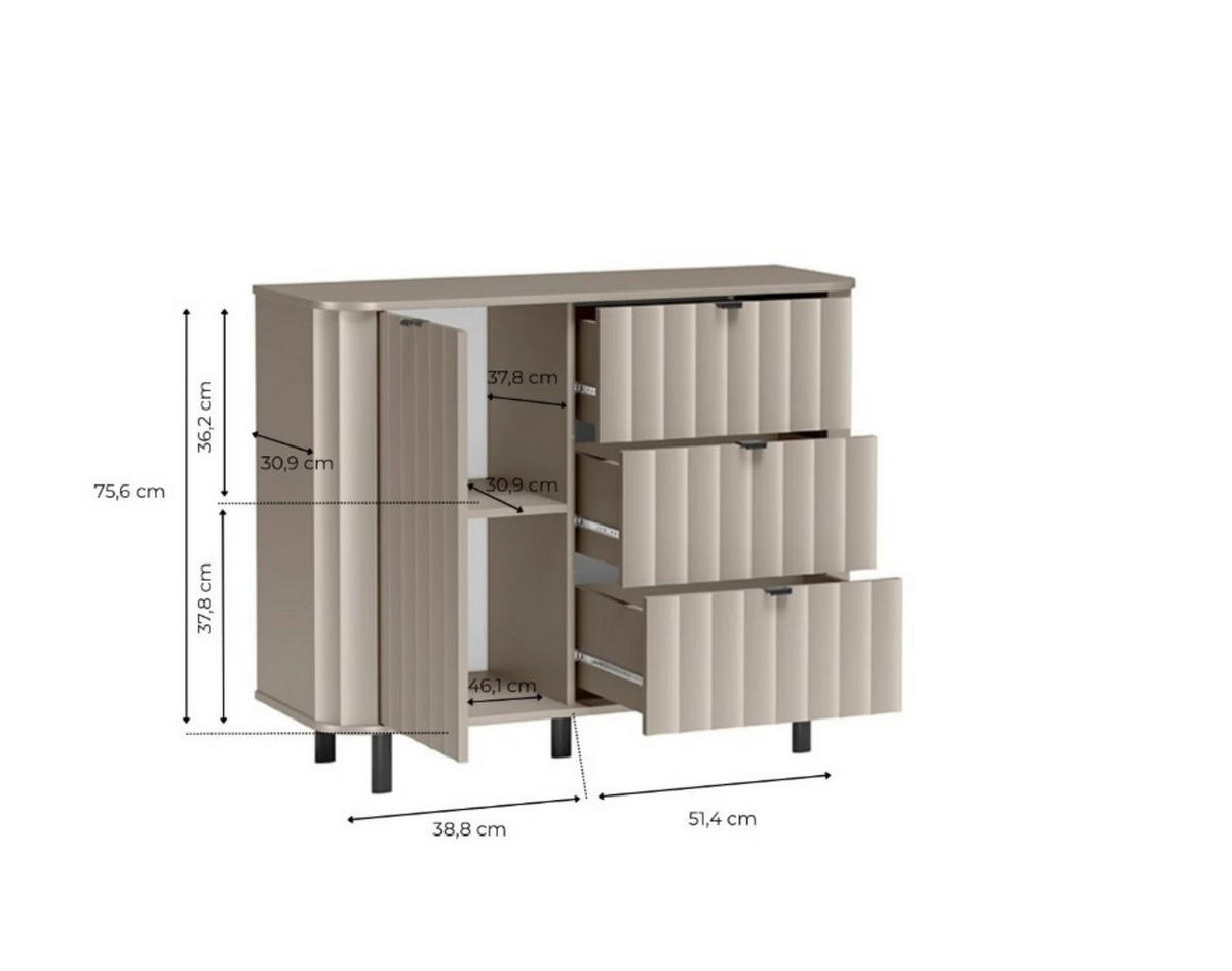 KOMMODE MODERNO 111/91/40,5cm mit 3 Schubladen 1 Türen Weiß - Weiß, Holzwerkstoff (111/91/40.5cm) - MASSENO