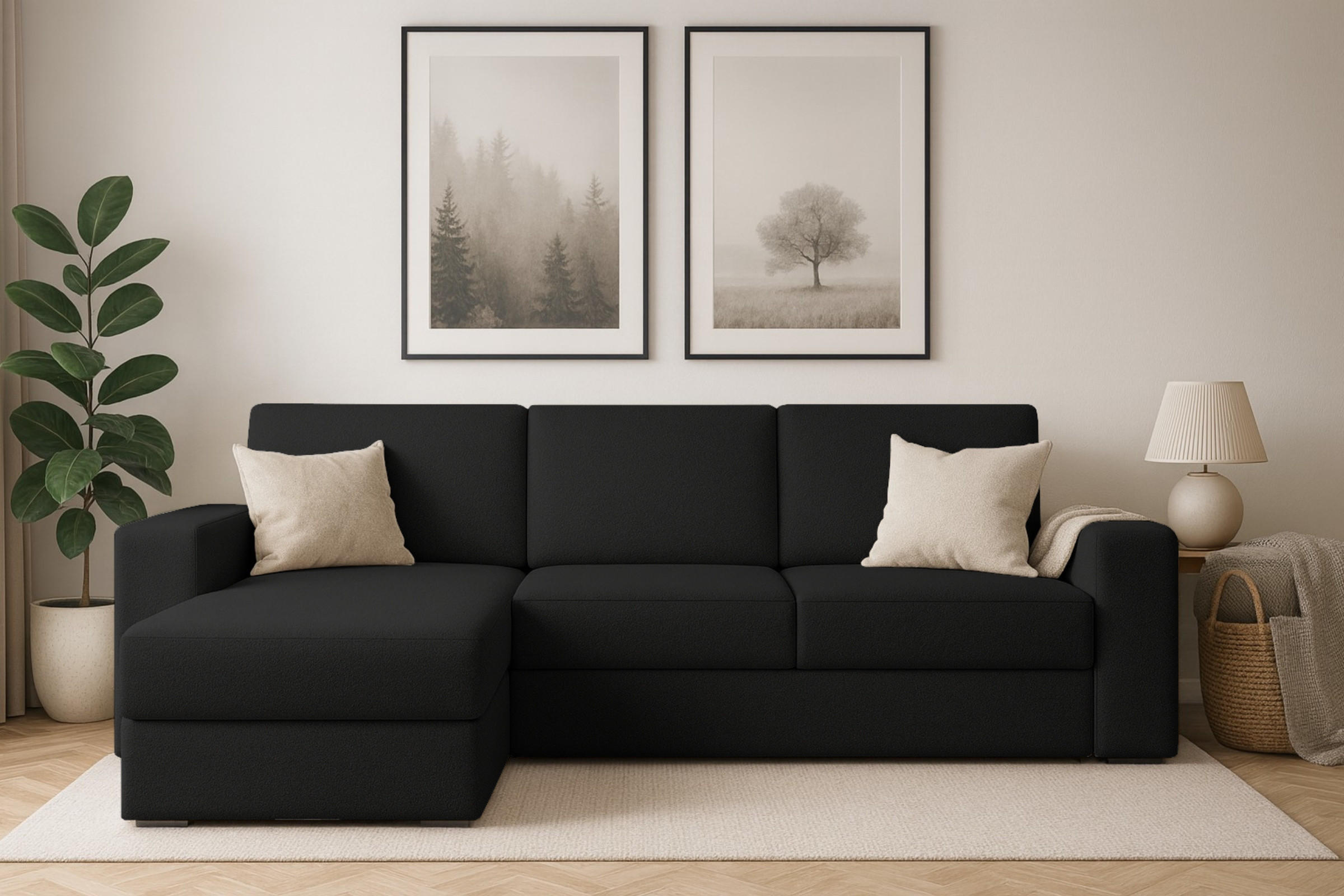 ECKSOFA TOCO L 240x145 cm in Boucle Schwarz links - Schwarz, Holz/Holzwerkstoff (240/145cm) - Deine Möbel 24