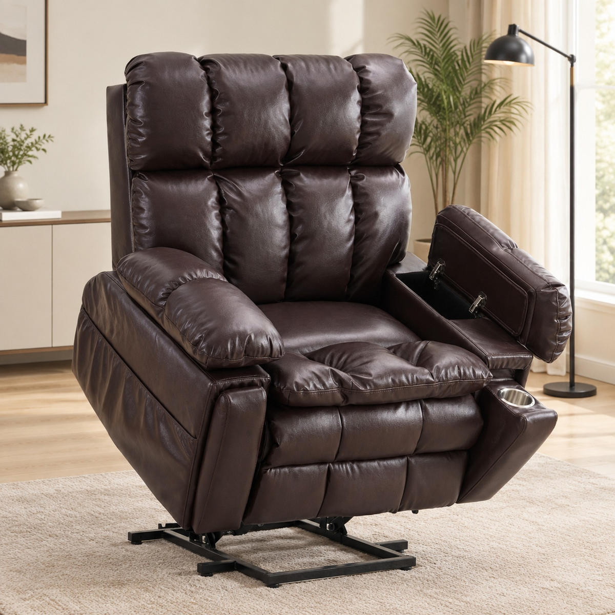 ELEKTRISCHER Fernsehsessel in Braun 107x109x109 cm mit Aufstehhilfe, Massage und Heizung - Braun, Textil (109/109/107cm) - IVMEU