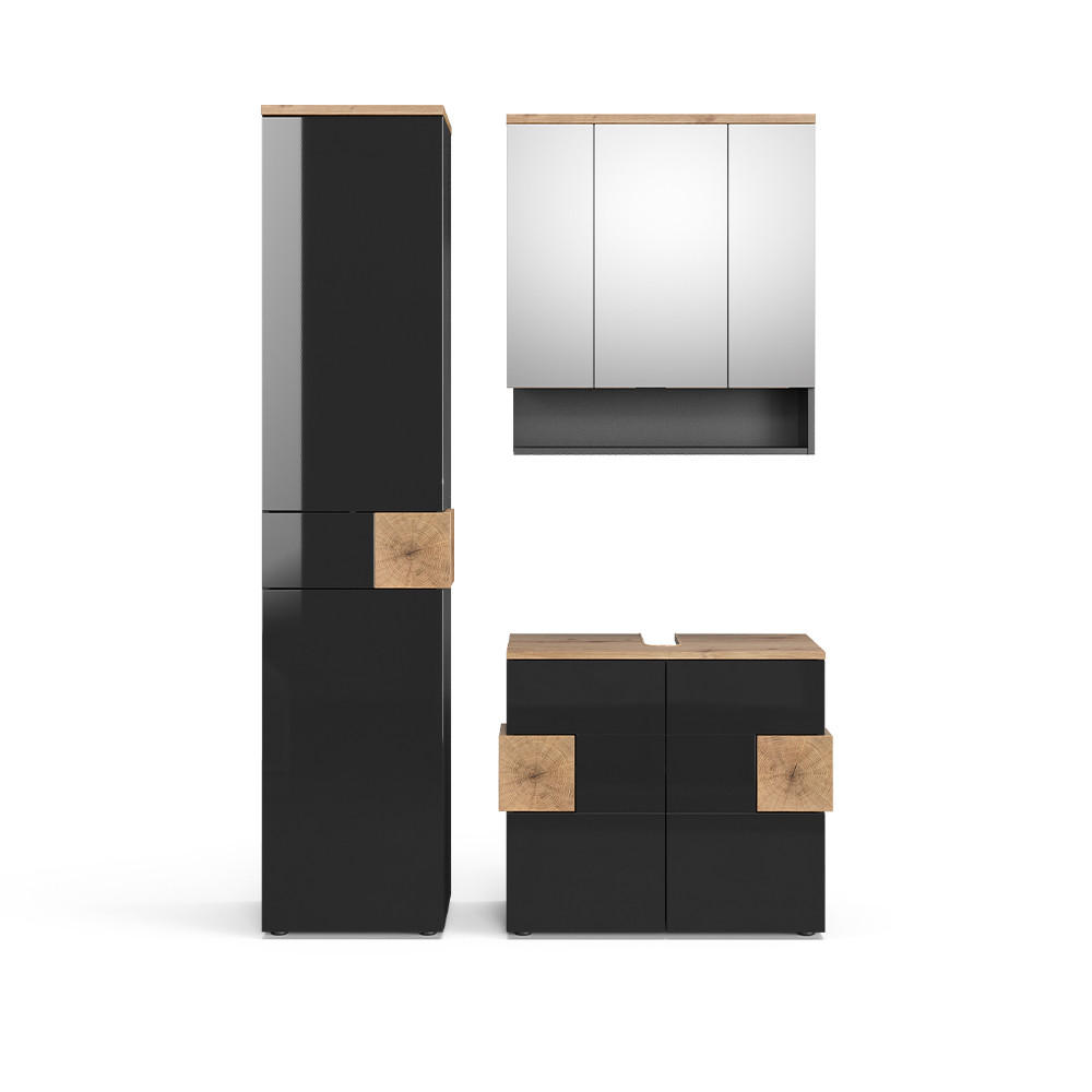 BADMÖBEL-SET Eden Anthrazit 3 Teile, mit Hochschrank - Anthrazit/Eiche Artisan, Holzwerkstoff (73/64/37cm) - Vicco