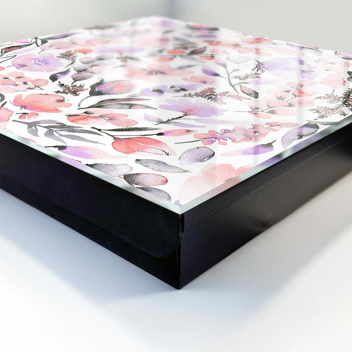 SCHLÜSSELBOX Schwarz 30x30 cm- Türöffnung nach rechts - Pastellblumen - Weiß, Metall (30/30/5cm) - TULUP
