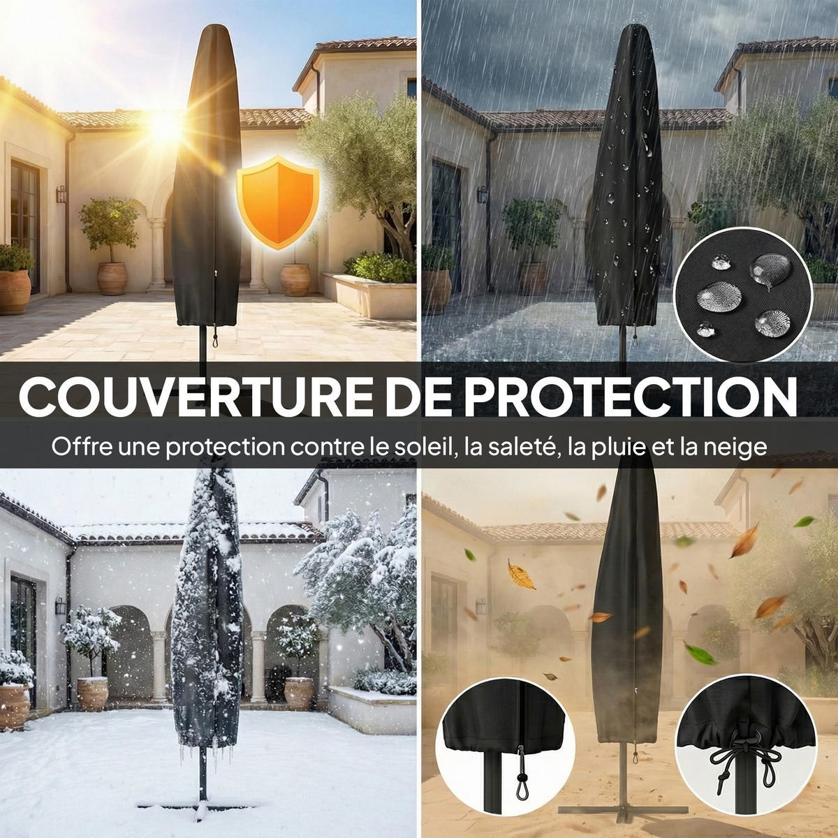 AMPELSCHIRM Ø295 cm DE-11587 mit Solar-LED & UV50+ Grau - Dunkelgrau, Metall (295/330cm) - ComfortXL