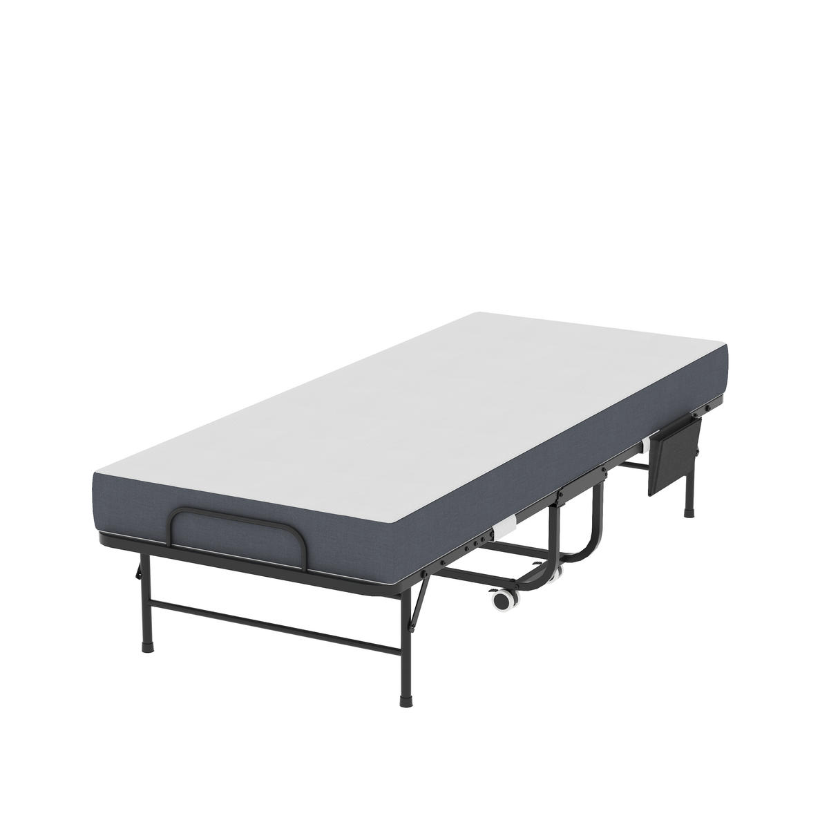 KLAPPBETT auf Rollen 80x190 cm Metall Schwarz inkl. Matratze - Schwarz, Metall (80/190cm) - Meubliv