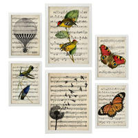 POSTER Set Mit 6 Noten Vintage Papier Stil Plakate Mit Enzyklopädie Hintergründen Natur Und Flug, Vögel Und Schmetterlinge A3 & A4 Weißer Rahmen - Weiß, Papier (29/3cm) - Nacnic