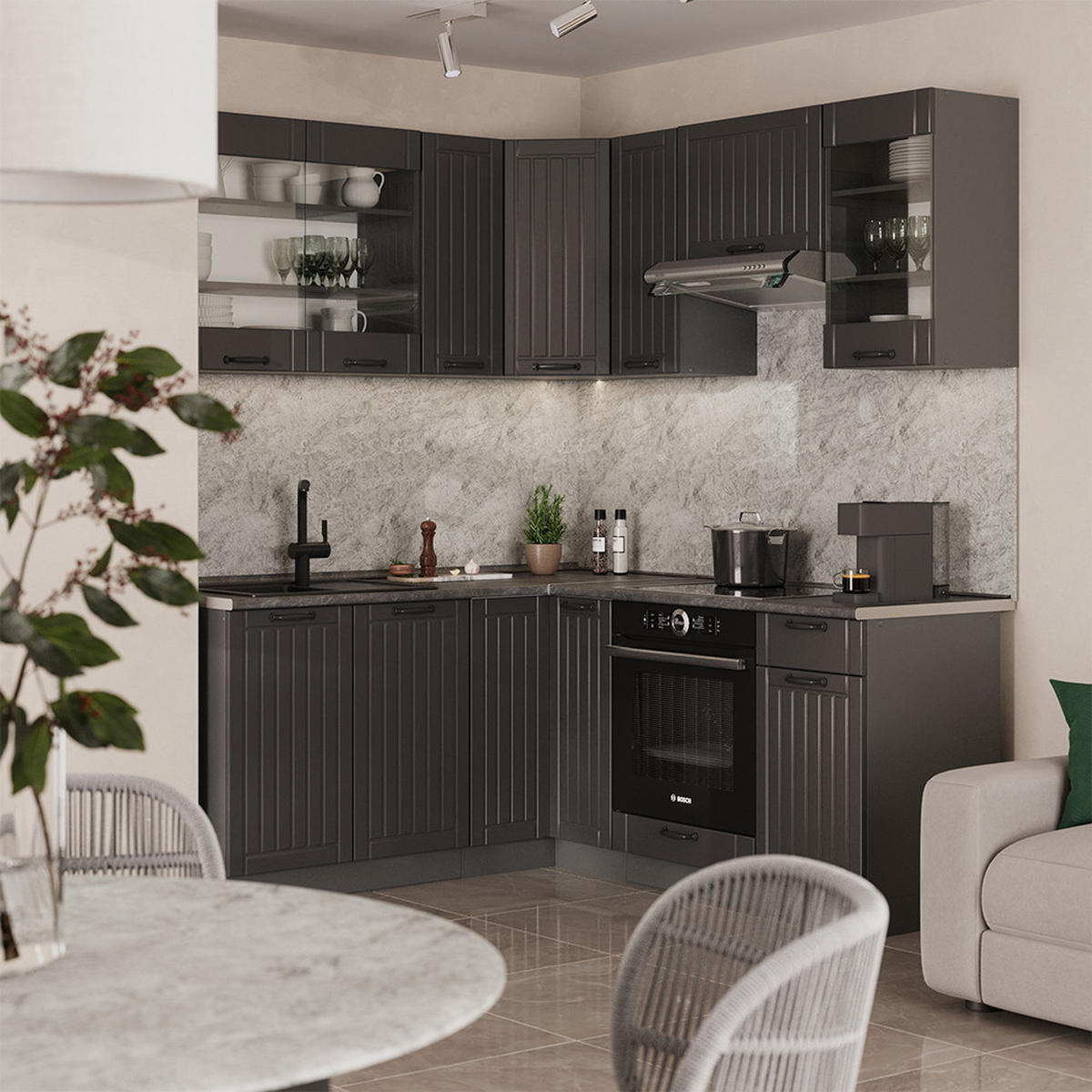 ROHOVÁ KUCHYŇ Fame-Line Tmavě šedá - tmavě šedá/antracitová, kompozitní dřevo (190/81.6/60cm) - Vicco