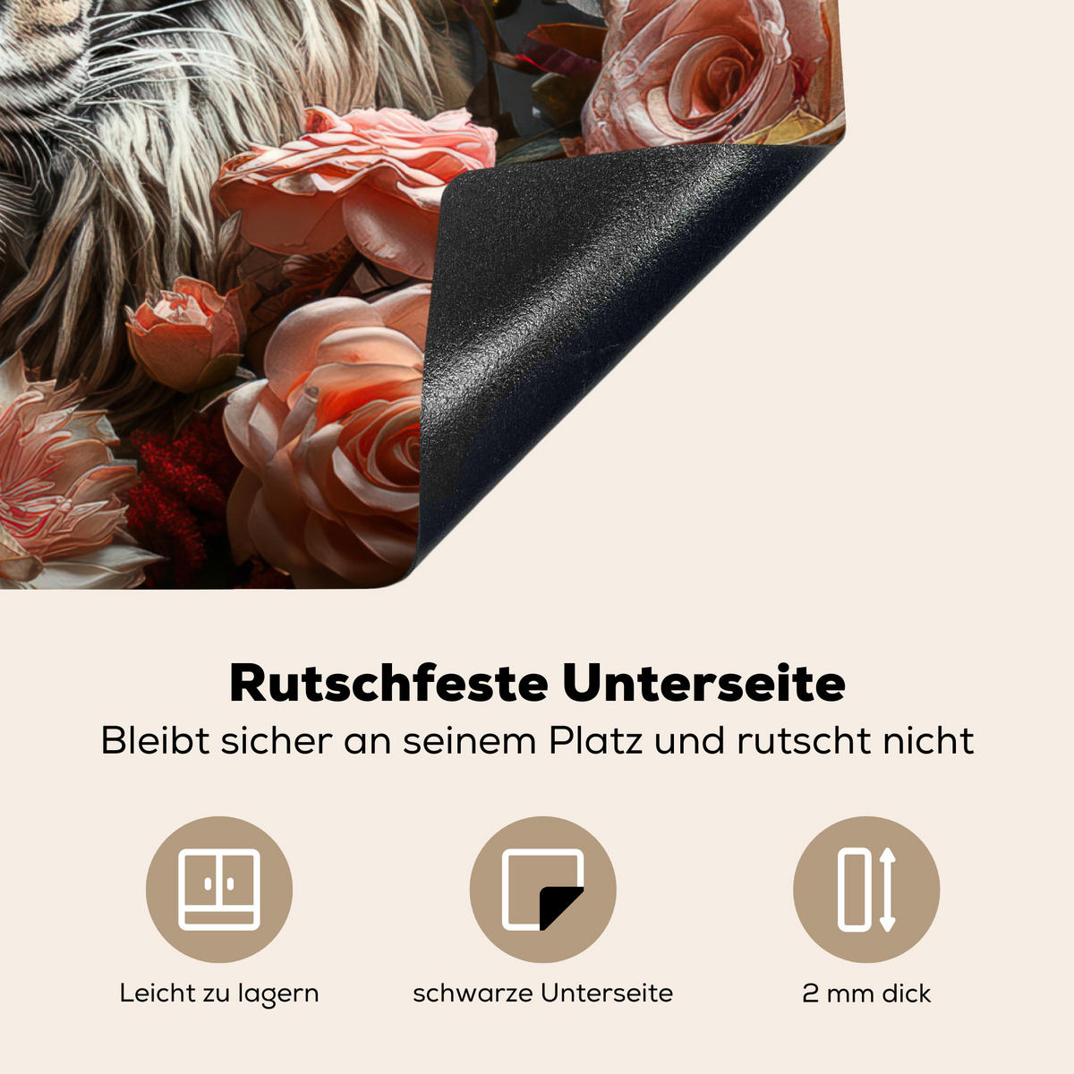 HERDABDECKPLATTE Tiger - Tier - Natur - Floral - Botanisch 71x52 cm - Orange, Kunststoff (71/0.2/52cm) - MuchoWow