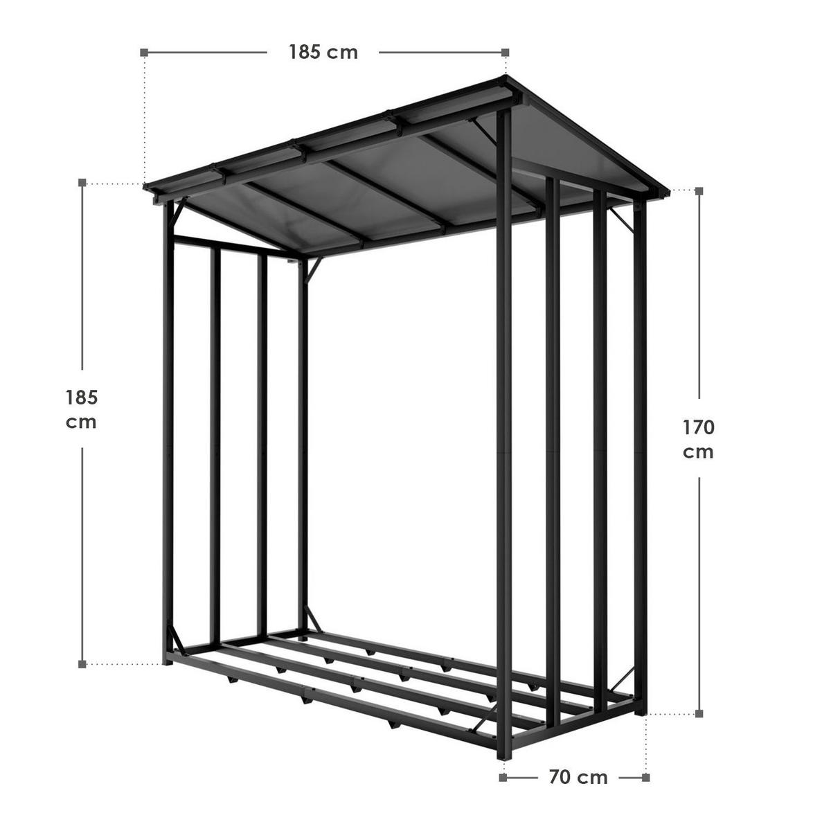 KAMINHOLZREGAL mit Dach - Schwarz, Metall (70/185/185cm) - Juskys
