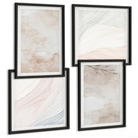 BILDER SET 4er Set - 50x50 cm & 40x60 cm Schwarzer Rahmen - Aquarellblätter in Pastellfarben - Schwarz, Kunststoff (50/50cm) - TULUP
