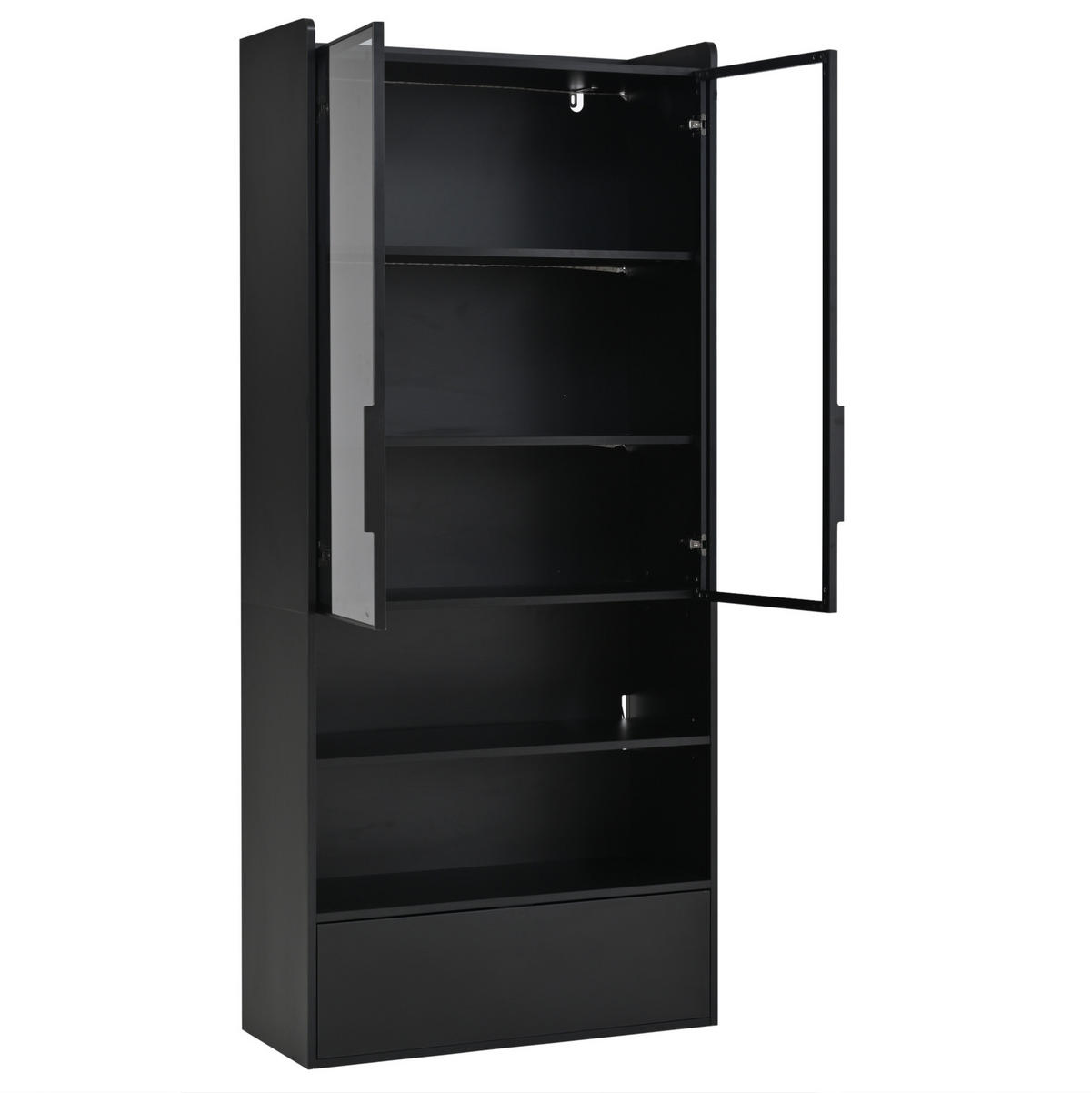VITRINE mit LED 80x34x180 cm MDF Glas Schwarz - Schwarz, Glas (34/180/80cm) - Beauniv