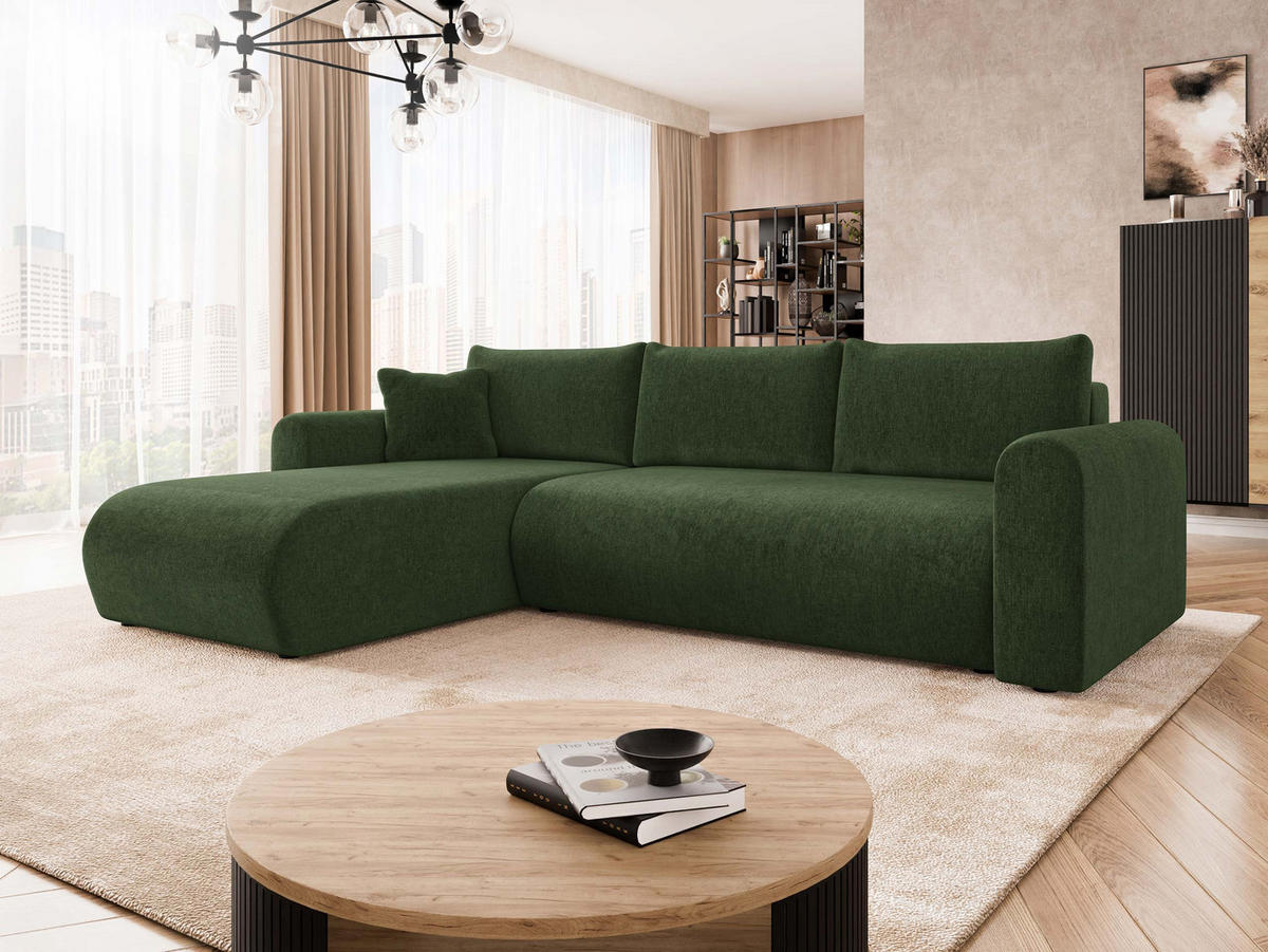 ECKSOFA Eliwo - Schwarz/Grün, Holz/Textil (252/158cm) - MIRJAN24