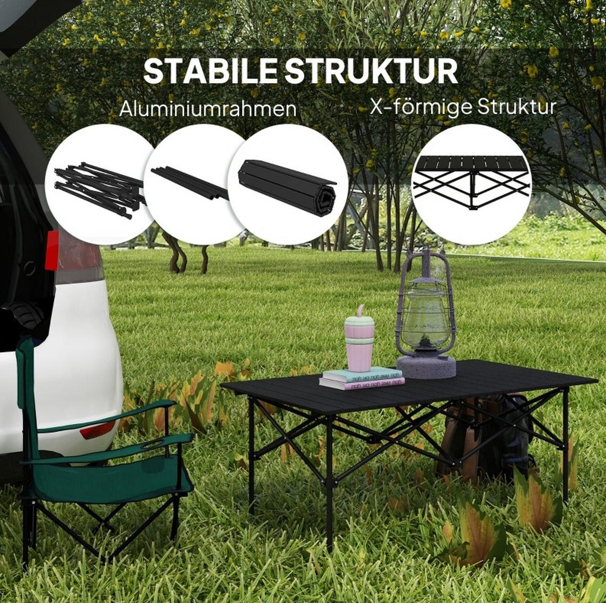 GARTENTISCH aus Stahl 65x45x45/35 cm Schwarz im 2er Set - Schwarz, Metall (95/55/50cm) - Modfu