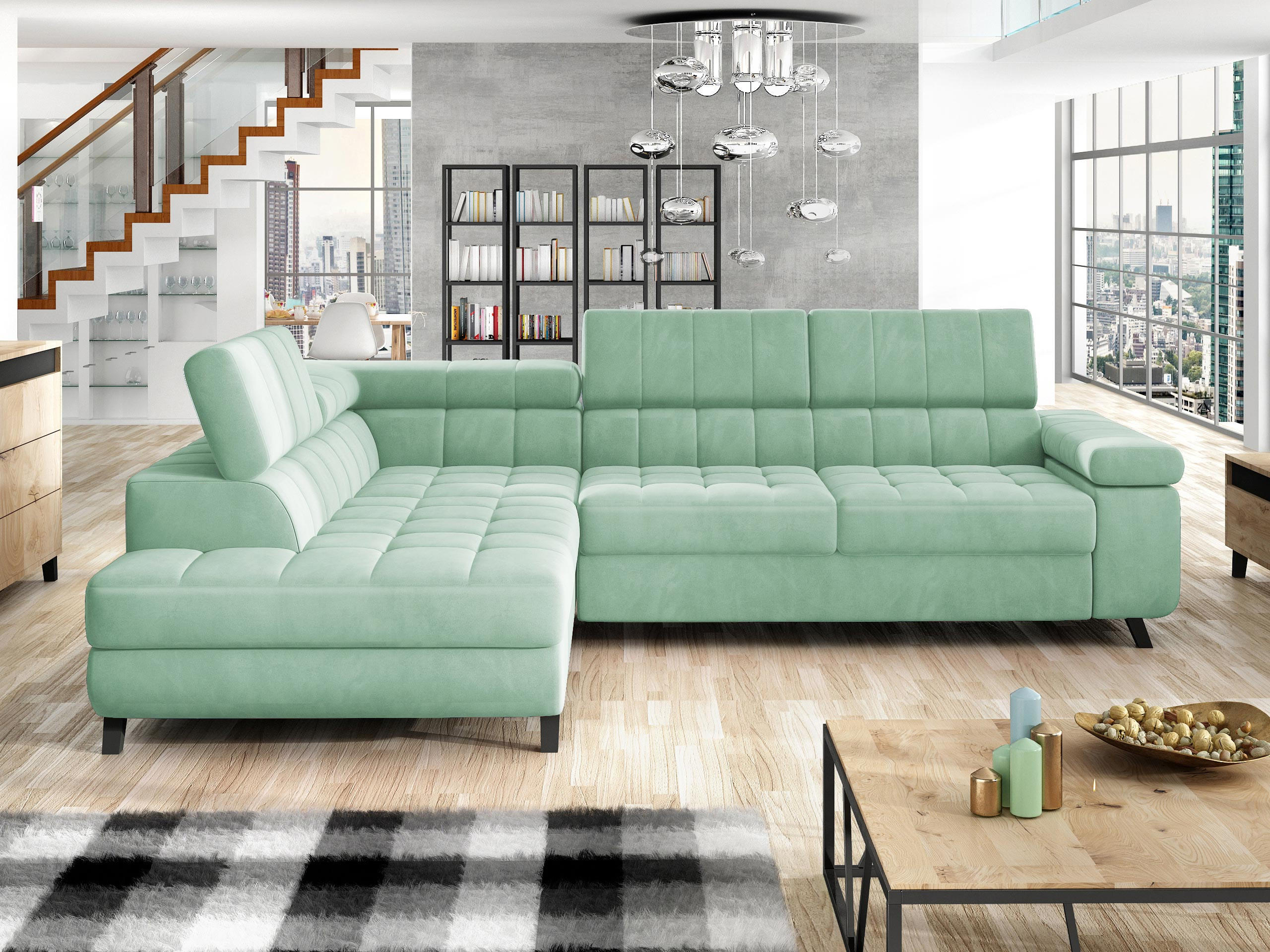ECKSOFA Nord, Seite: Links - Schwarz/Mintgrün, Holz/Textil (264/203cm) - MIRJAN24