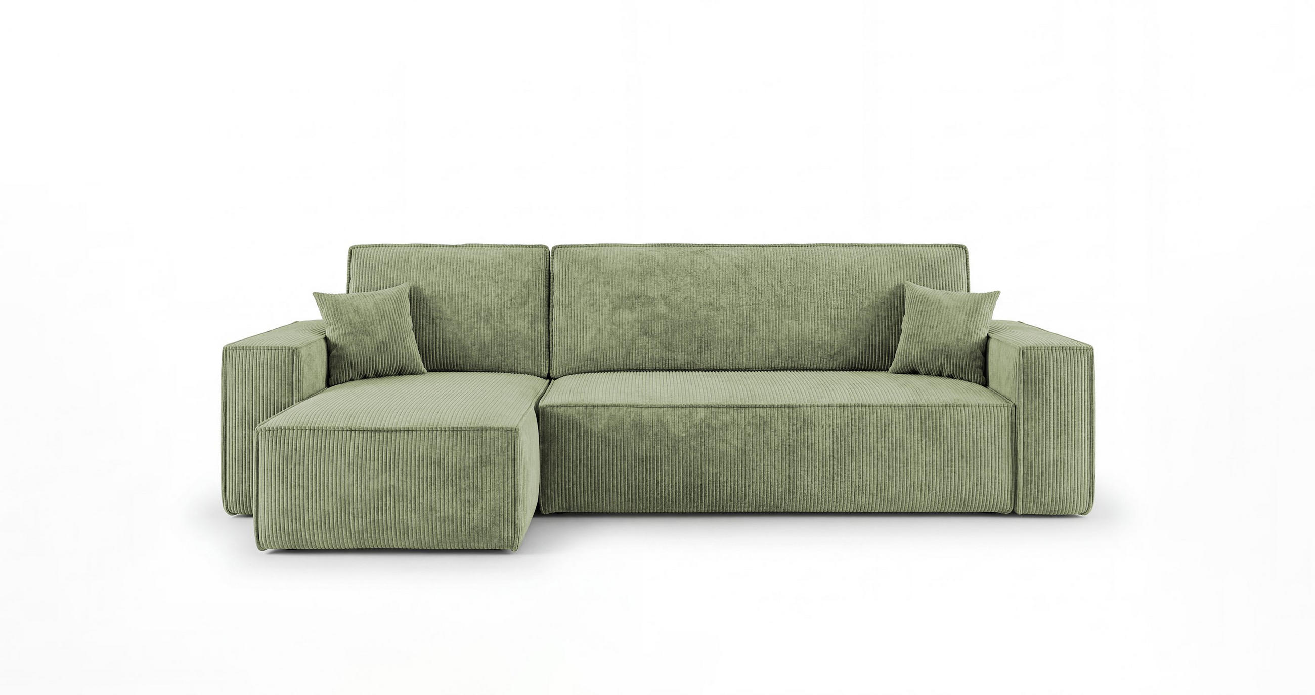 ROHOVÁ pohovka CALIFORNIA MINI levá světle zelená manšestr Poso 47 - funkce spaní, úložný prostor - světle zelená, textil (245/140cm) - Cornero