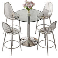 BARTISCH-SET DE-39404 5-teilig, Glastisch und 4 Hocker Transparent/Silber - Silberfarben, Metall (89/92/89cm) - ComfortXL