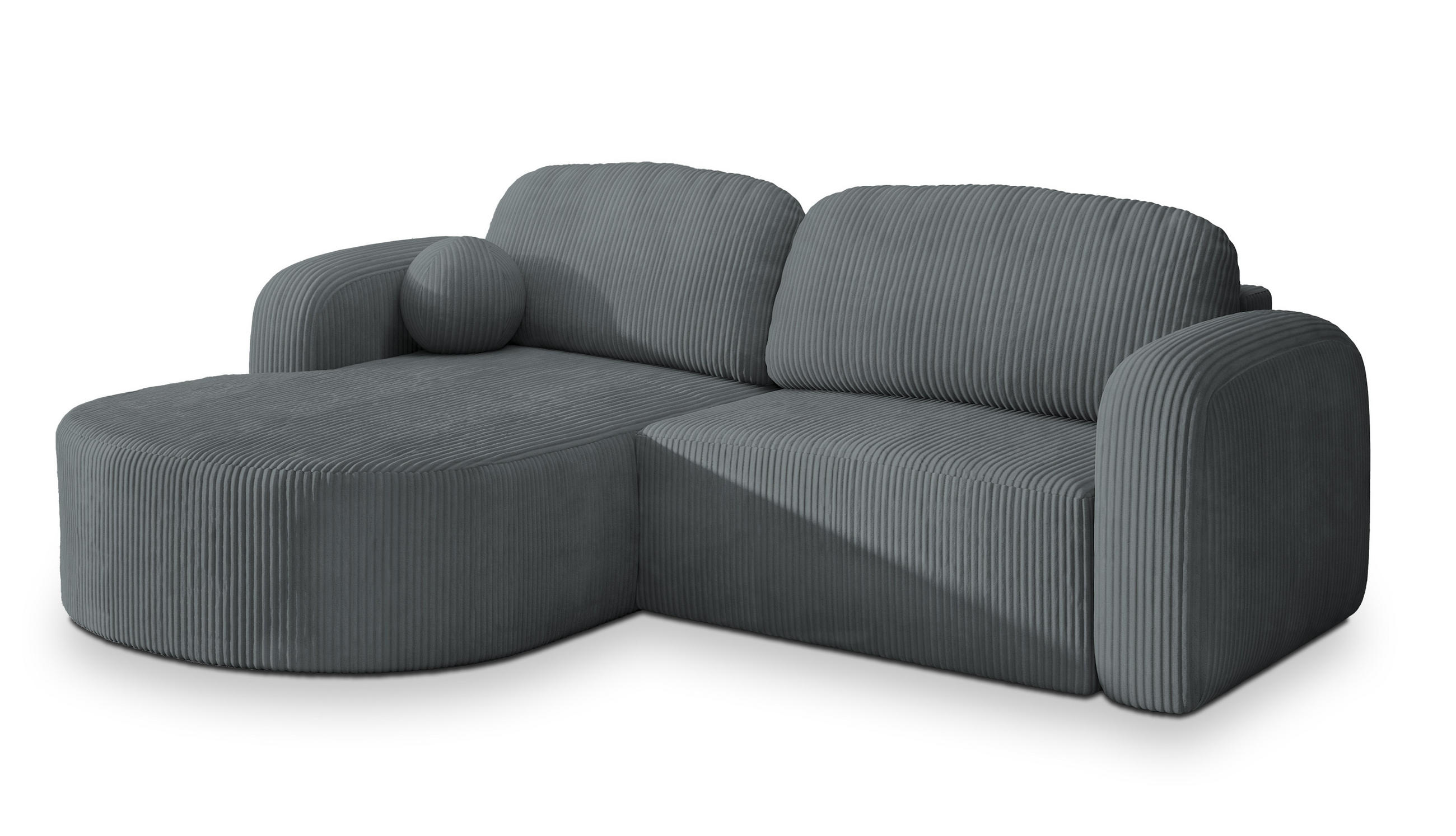 ECKSOFA AMILIA P L-S Grau Kordstoff mit Schlaffunktion - Grau, Holz (263/174cm) - MASSENO