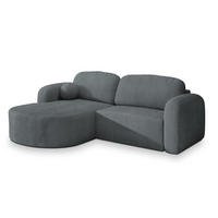 ECKSOFA AMILIA P L-S Grau Kordstoff mit Schlaffunktion - Grau, Holz (263/174cm) - MASSENO