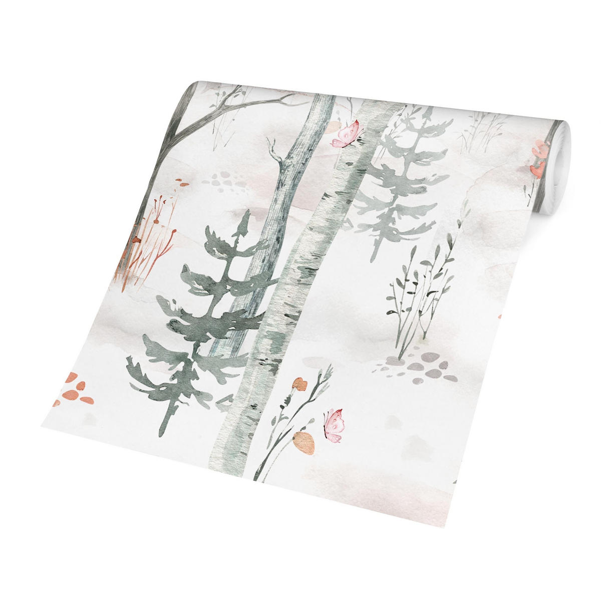 FOTOTAPETE Birkenwald mit Mohnblumen 336/225 cm - Eichefarben, Papier (336/225cm) - Bilderwelten