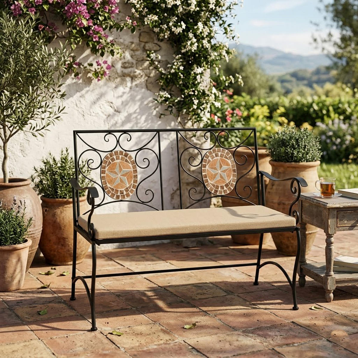 GARTENBANK Barnsley - 2-sitzer Sitzbank aus schwarz pulverbeschichtetem Eisen - Schwarz, Metall (116/90/56cm) - TPFGarden