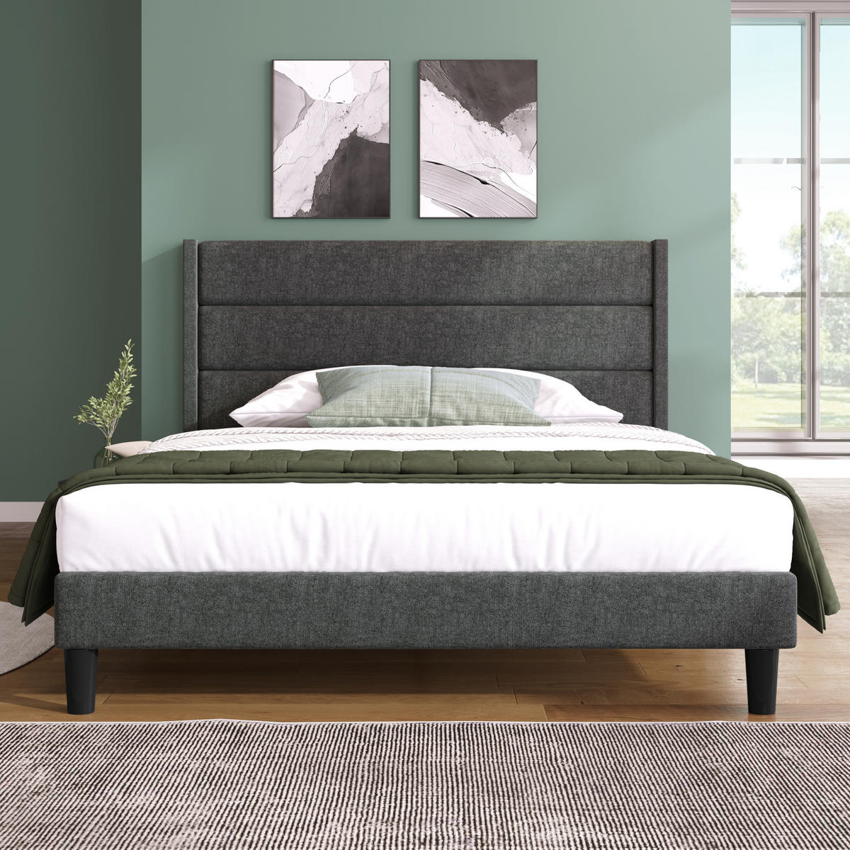 POLSTERBETT 140/200 cm mit Lattenrost und Matratze, gepolstertes Kopfteil - Dunkelgrau, Textil (140/200cm) - BEAOK